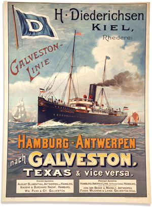 Poster advertising a passenger line from Hamburg to Galveston