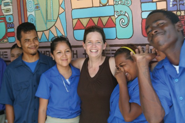 Curry with her students.